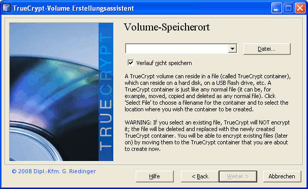  TrueCrypt Speicherort