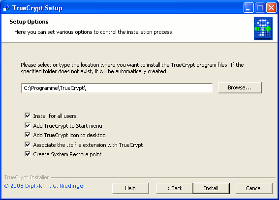  TrueCypt Setup Options